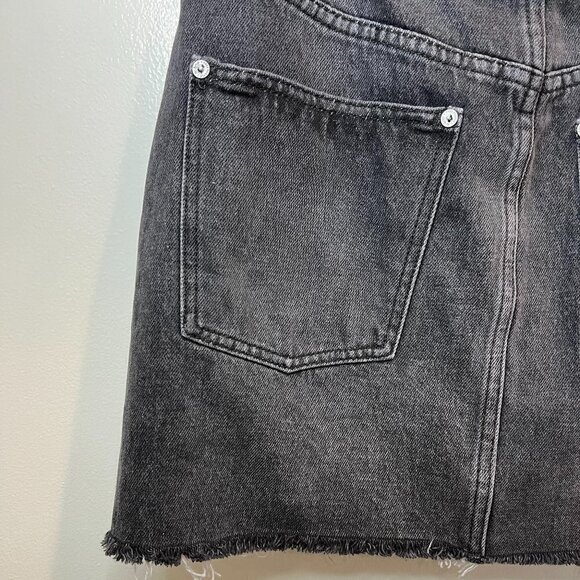 NWT Free People Washed Black Denim Button Fly Raw Hem skirt, Size 30 (US 10) - Picture 10 of 13